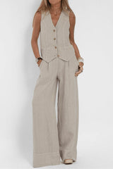 Charlotte | Damen Ärmellose Weit Geschnittene Two-Piece Set Weste Hose