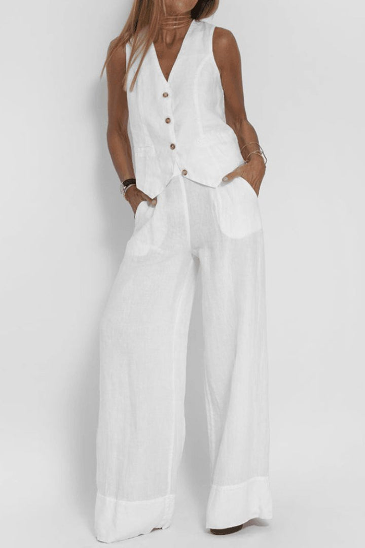Charlotte | Damen Ärmellose Weit Geschnittene Two-Piece Set Weste Hose