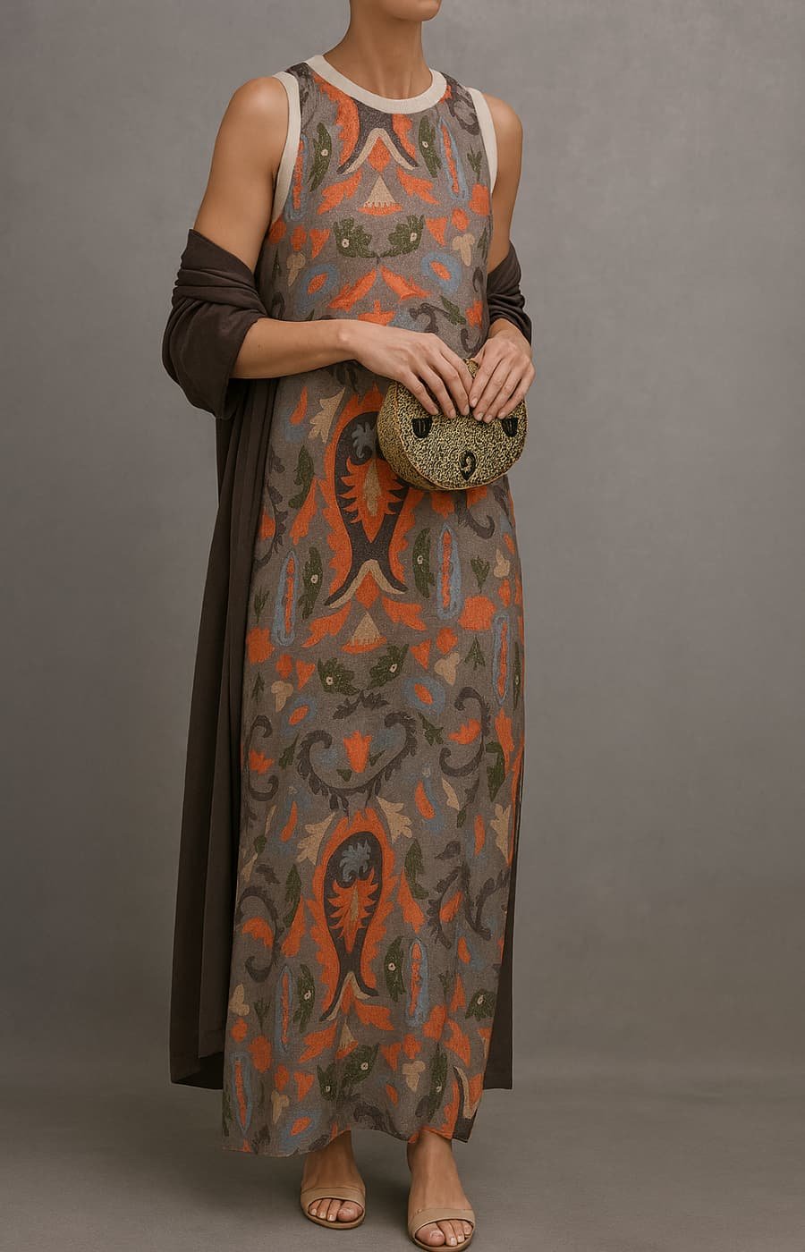 Annika | Damen Ärmelloses Florales Maxikleid mit Mantel Set