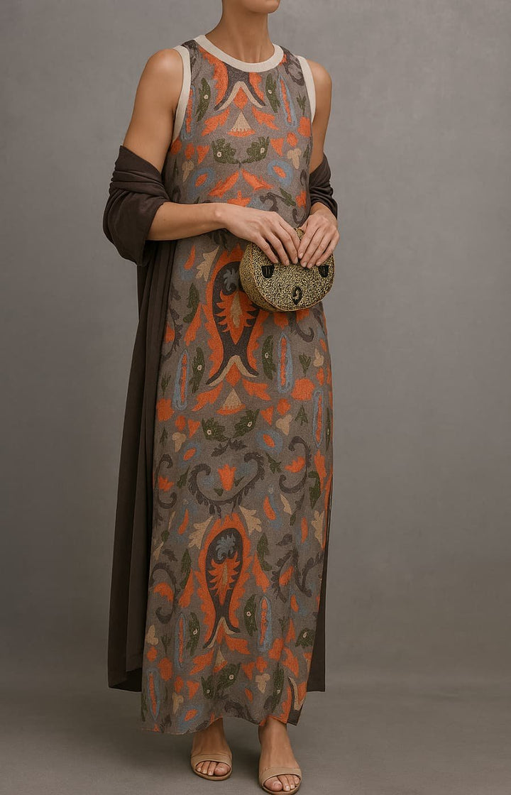 Annika | Damen Ärmelloses Florales Maxikleid mit Mantel Set