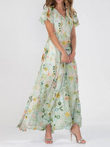 Clara | Damen Romantisches Blumen V-Ausschnitt Maxi Kleid