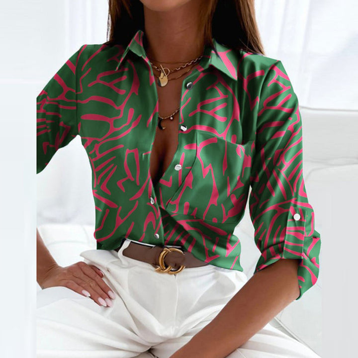 Lena | Damen Satin Geometrische-Print Button-Down Bluse