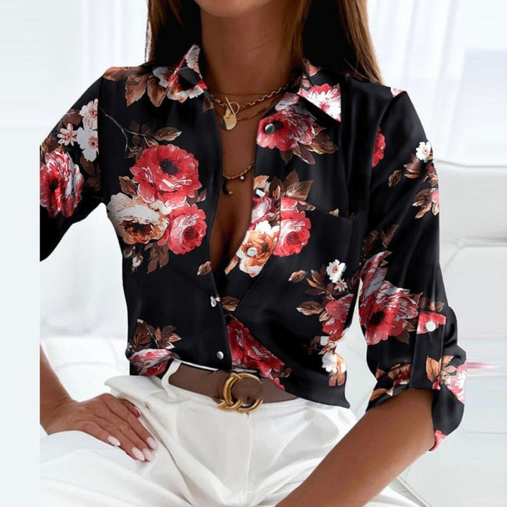 Lena | Damen Satin Geometrische-Print Button-Down Bluse