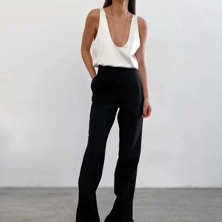Hannah | Damen Satin Tank Top mit tiefem U-Ausschnitt