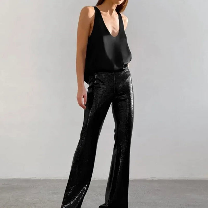 Hannah | Damen Satin Tank Top mit tiefem U-Ausschnitt