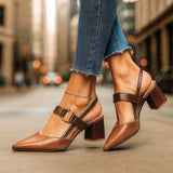 Nora | Damen Spitze T-Strap Blockabsatz Pumps