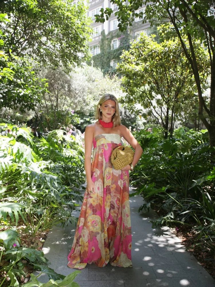 Johanna | Damen Trägerlos Blumenmuster Maxi Hochzeitsgast Kleid