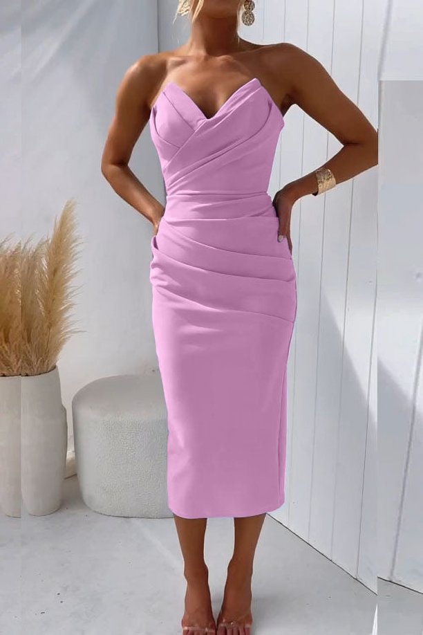 Marie | Damen Trägerlos Figurbetontes Cocktail Midi-Kleid
