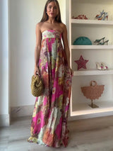 Clara | Damen Trägerloses Blumen Maxi Hochzeitsgast Kleid