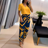 Elfriede | Damen V-Ausschnitt Wide-Leg Two-Piece Set Kurzarm Bluse Hose