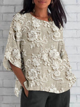Elfriede | Damen Vintage Blumen Gestickte Langarm Bluse