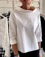 Amelie | Damen Wasserfallkragen Dreiviertelarm Casual Oberteil
