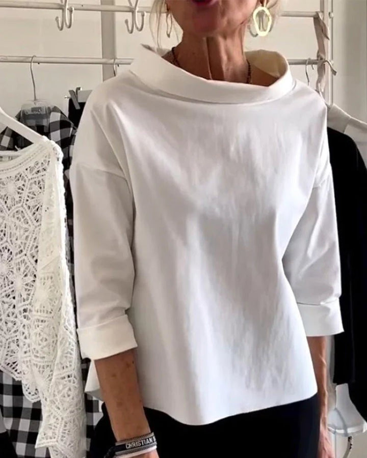 Amelie | Damen Wasserfallkragen Dreiviertelarm Casual Oberteil