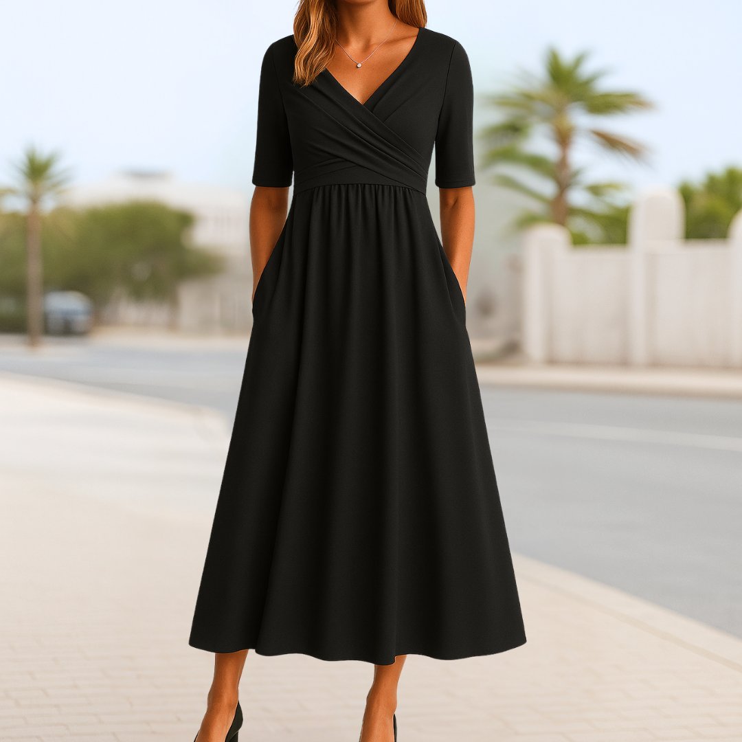 Katharina | Damen Wickelkleid A-Linie Kurze Ärmel V-Ausschnitt