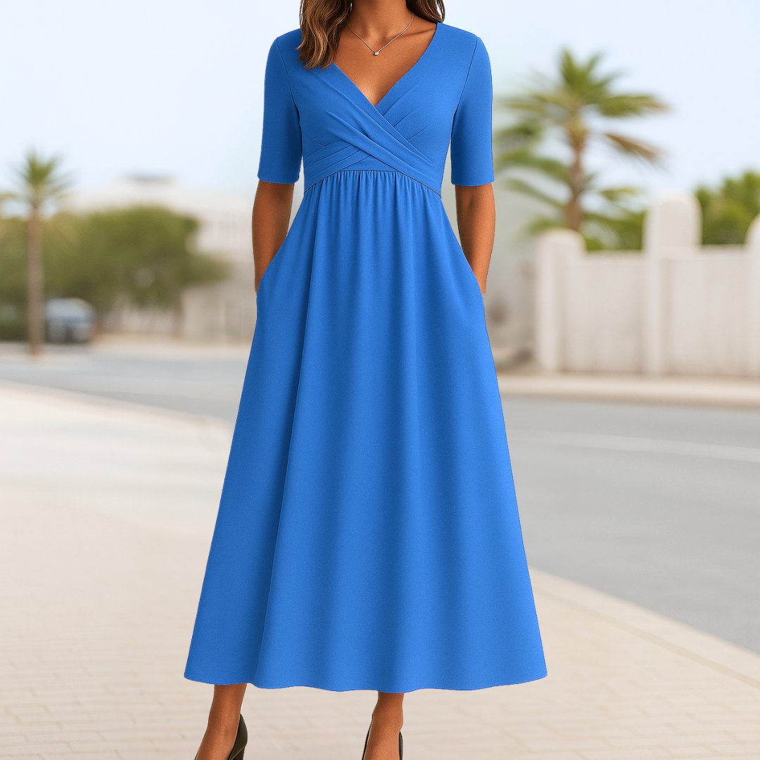 Katharina | Damen Wickelkleid A-Linie Kurze Ärmel V-Ausschnitt