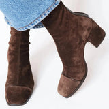 Luisa | Damen Wildleder Blockabsatz Stiefeletten Quadratische Zehenpartie