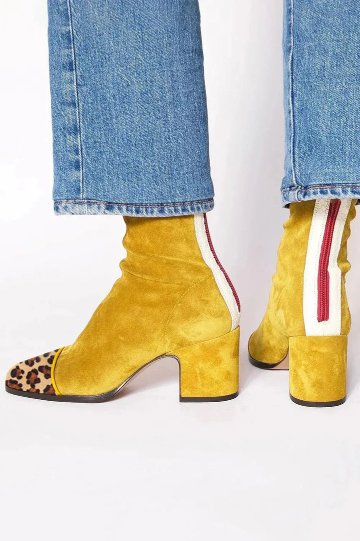 Luisa | Damen Wildleder Blockabsatz Stiefeletten Quadratische Zehenpartie