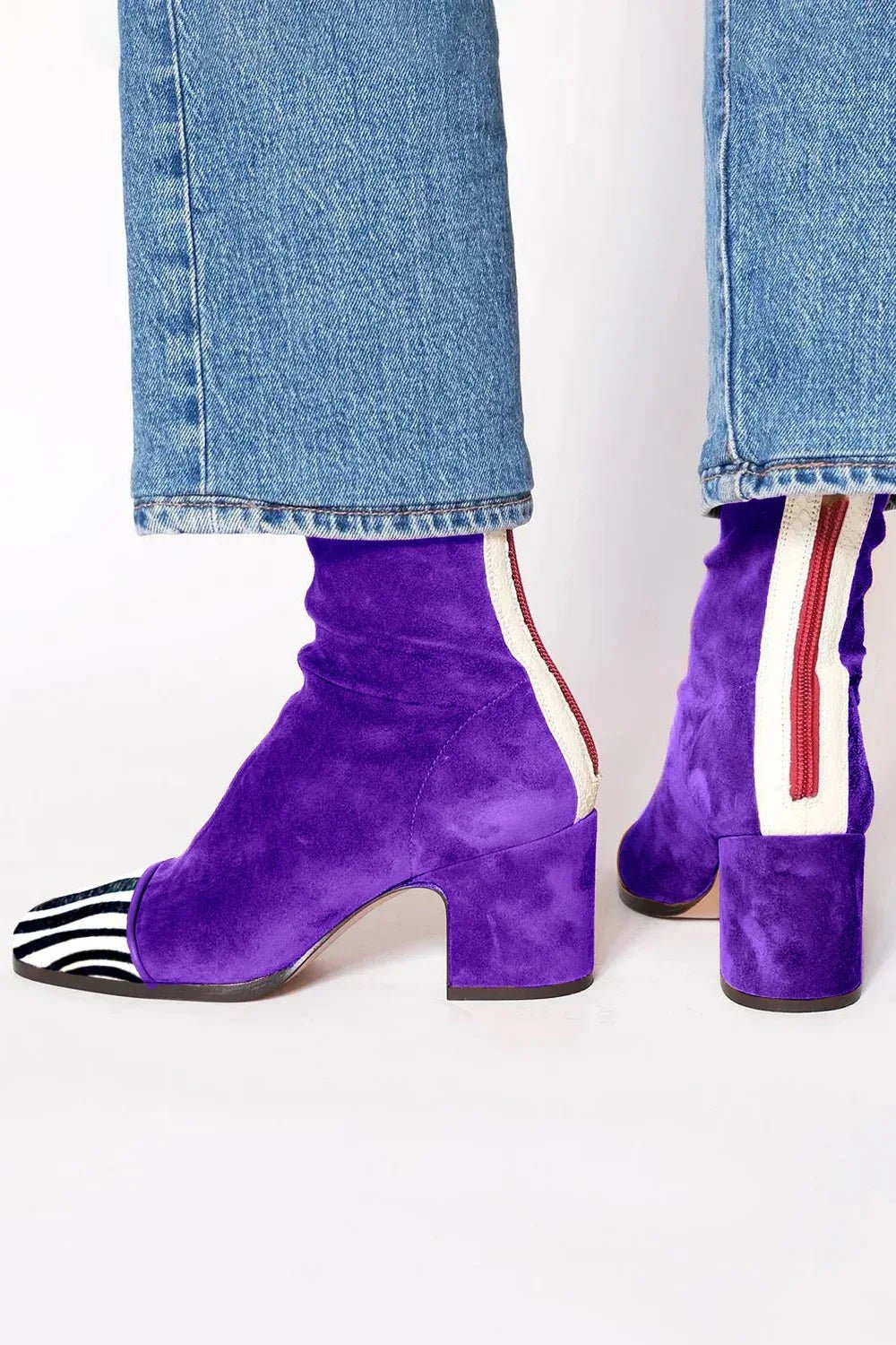 Luisa | Damen Wildleder Blockabsatz Stiefeletten Quadratische Zehenpartie