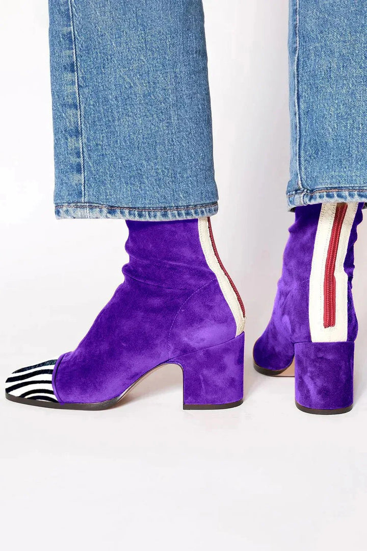 Luisa | Damen Wildleder Blockabsatz Stiefeletten Quadratische Zehenpartie