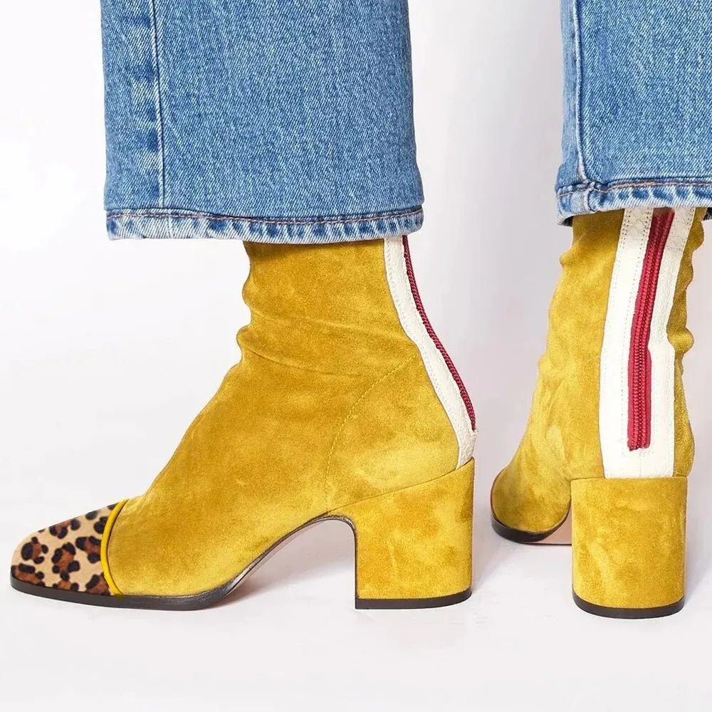Luisa | Damen Wildleder Blockabsatz Stiefeletten Quadratische Zehenpartie
