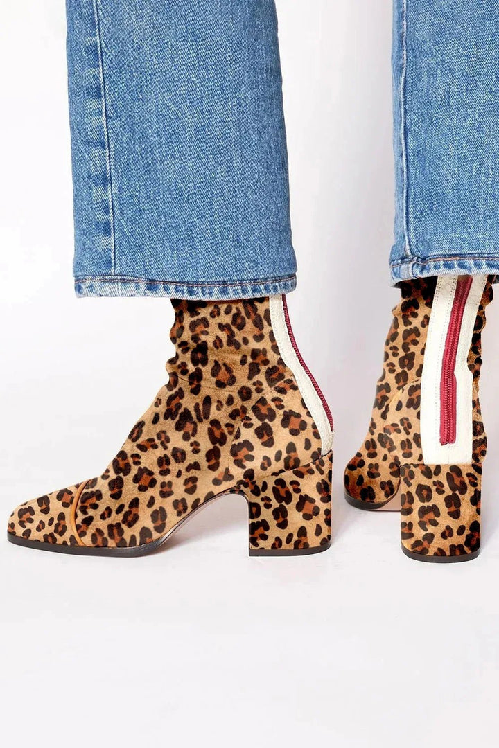 Luisa | Damen Wildleder Blockabsatz Stiefeletten Quadratische Zehenpartie