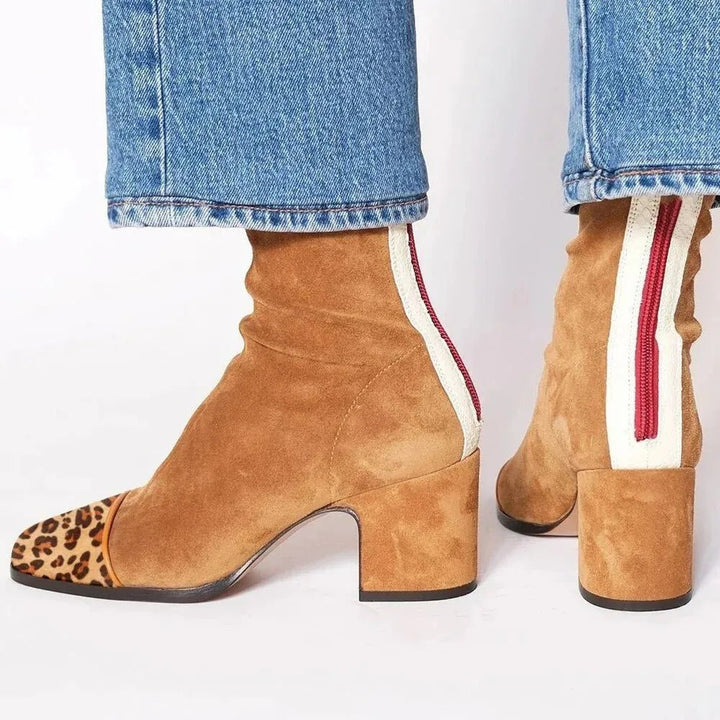 Luisa | Damen Wildleder Blockabsatz Stiefeletten Quadratische Zehenpartie
