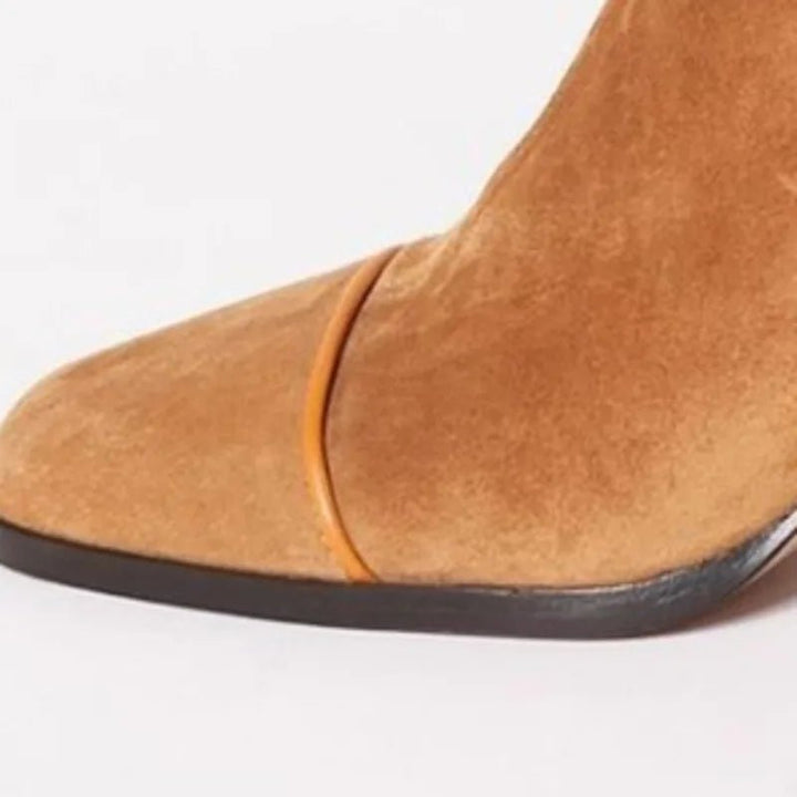 Luisa | Damen Wildleder Blockabsatz Stiefeletten Quadratische Zehenpartie