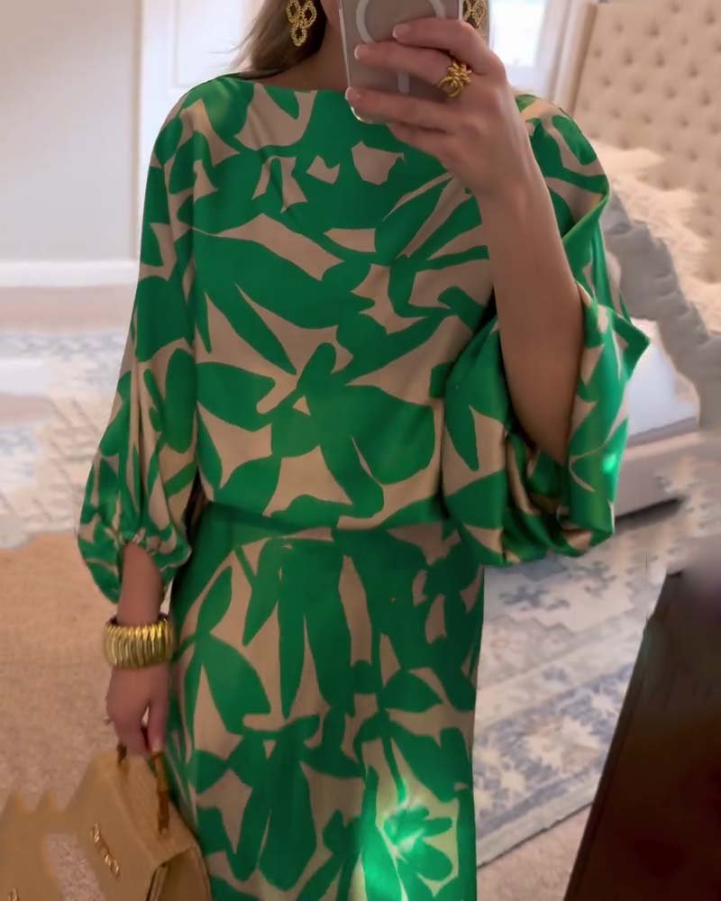 Mia | Damen Zweiteiliges Blumen-Print Laternen-Ärmel Set