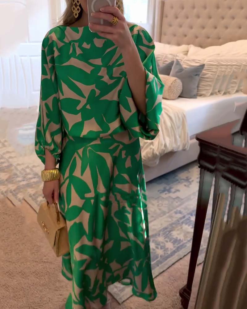 Mia | Damen Zweiteiliges Blumen-Print Laternen-Ärmel Set