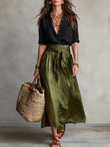 Elfriede | Damen Zweiteiliges High-Waist Button-Up Maxi Set