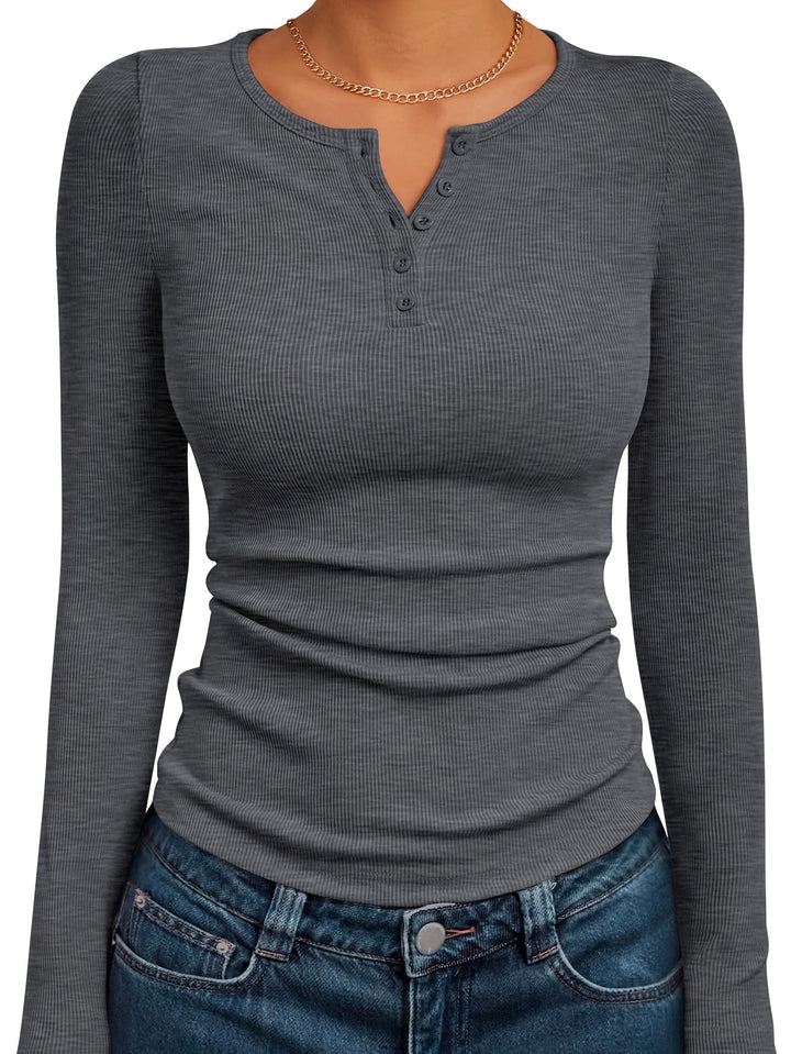 Rita | Figurbetontes Langarmshirt mit Knopfleiste