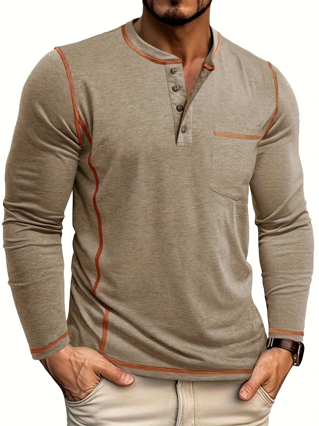 Emmerich | Markantes Henley-Shirt mit Kontrastnähten