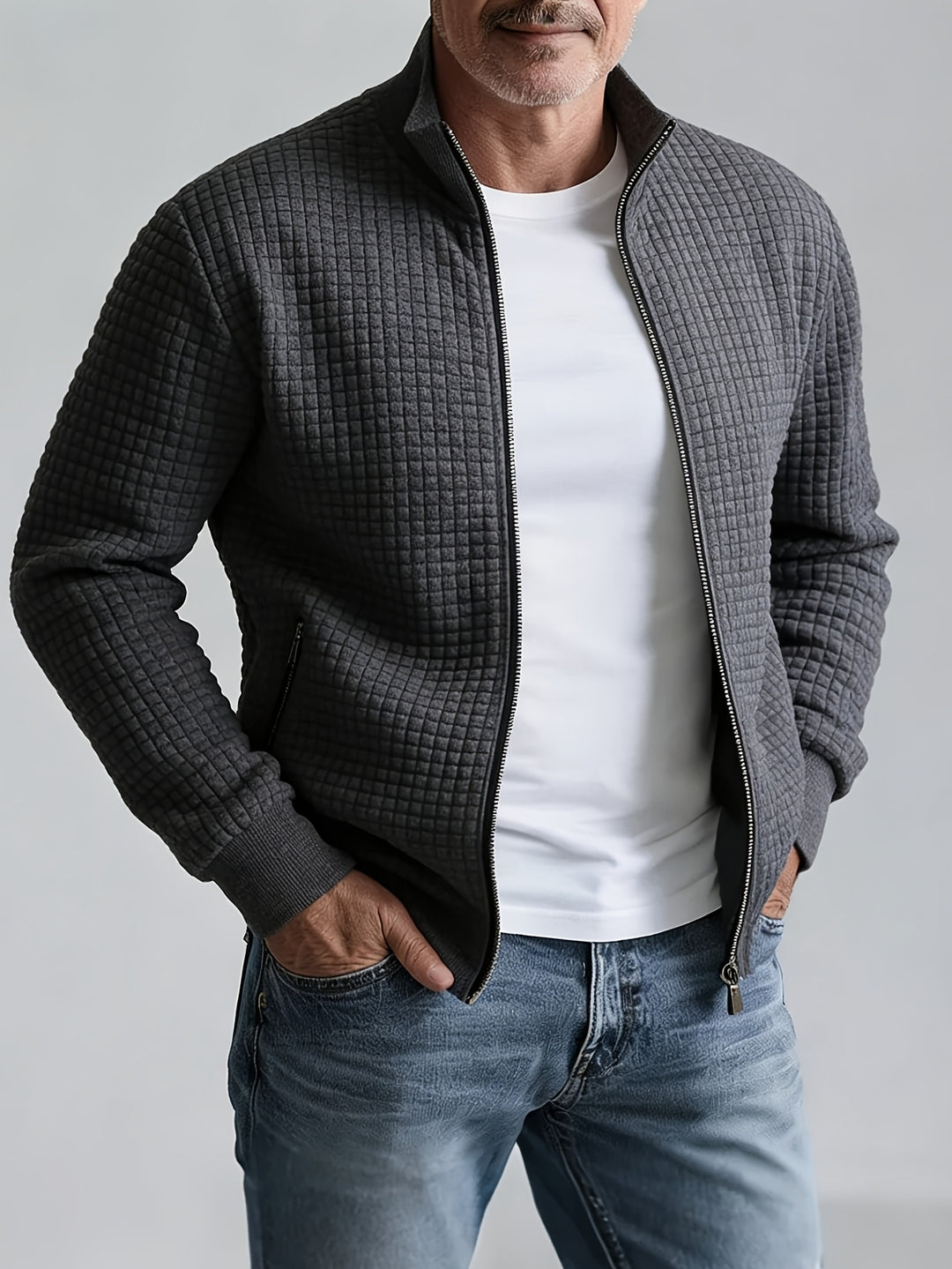 Joachim | Strukturierte Zip-Jacke mit Stehkragen