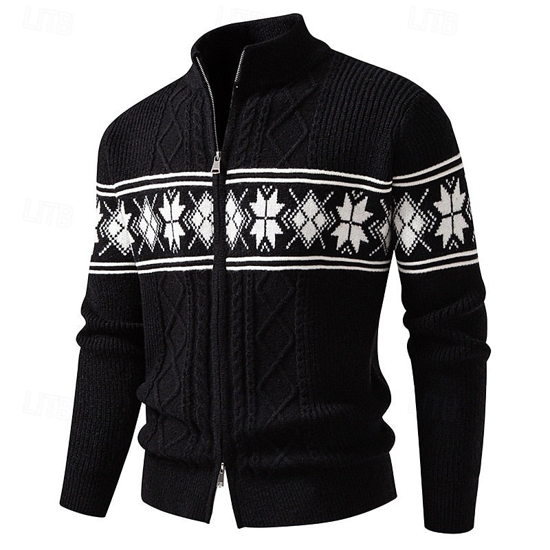 Guntram | Gemusterte Strickjacke mit Stehkragen