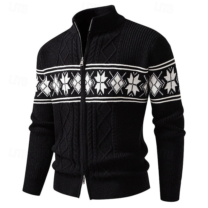 Guntram | Gemusterte Strickjacke mit Stehkragen