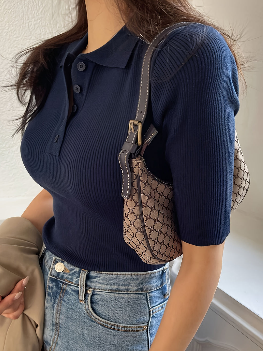 Theresia | Feinripp-Poloshirt mit Knopfleiste