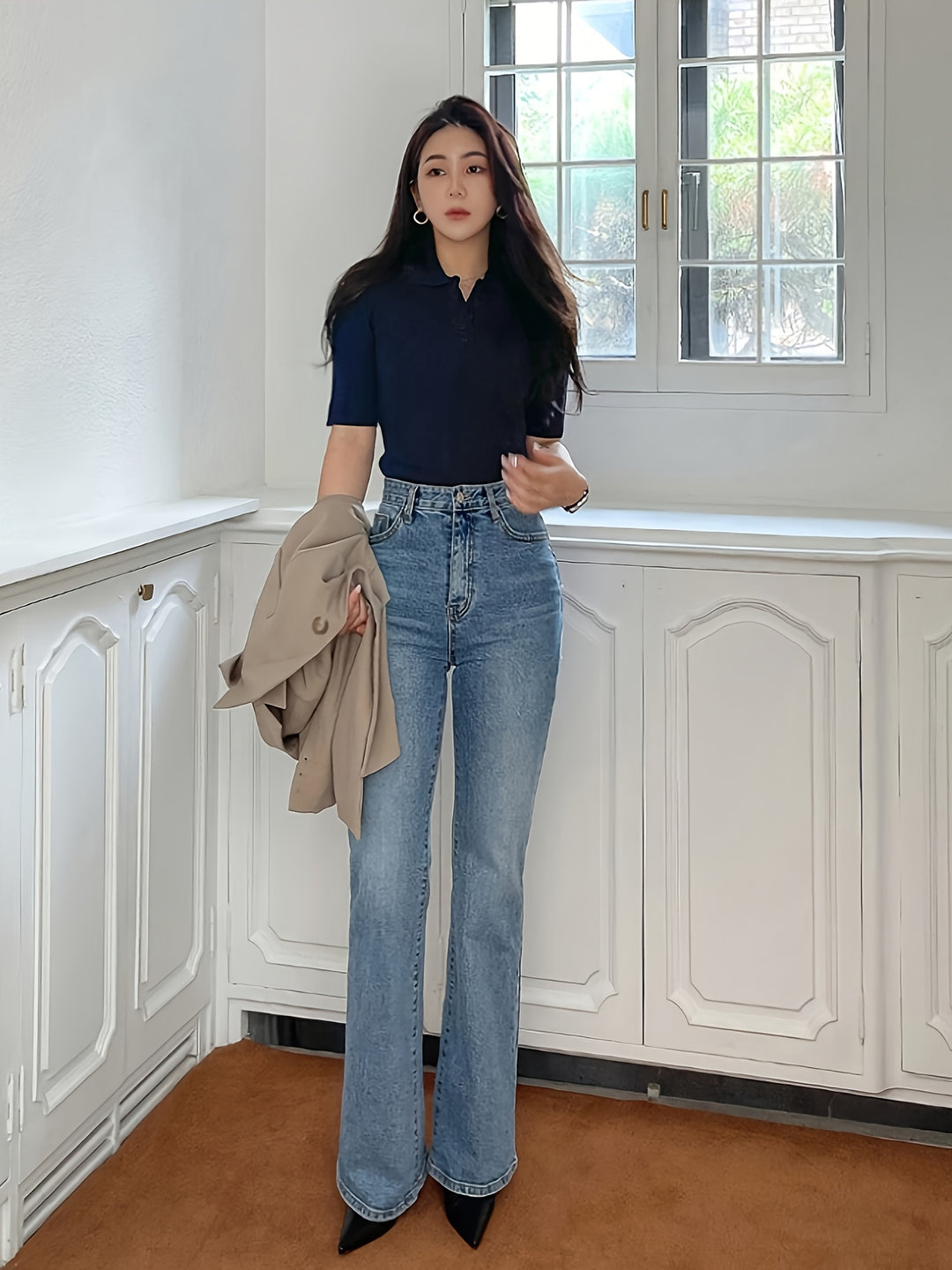 Theresia | Feinripp-Poloshirt mit Knopfleiste