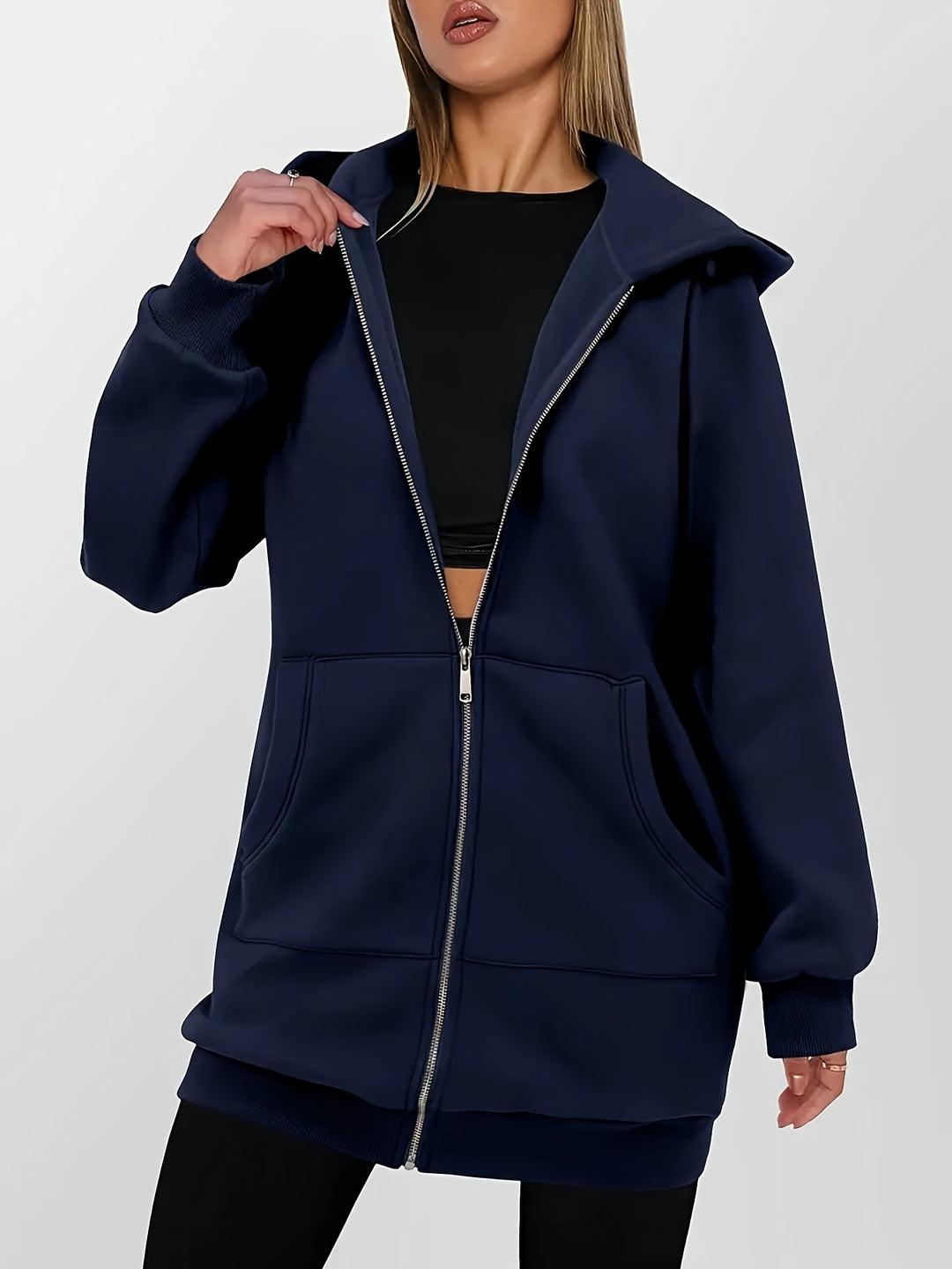 Freya | Langgeschnittene Kapuzenjacke mit Reißverschluss