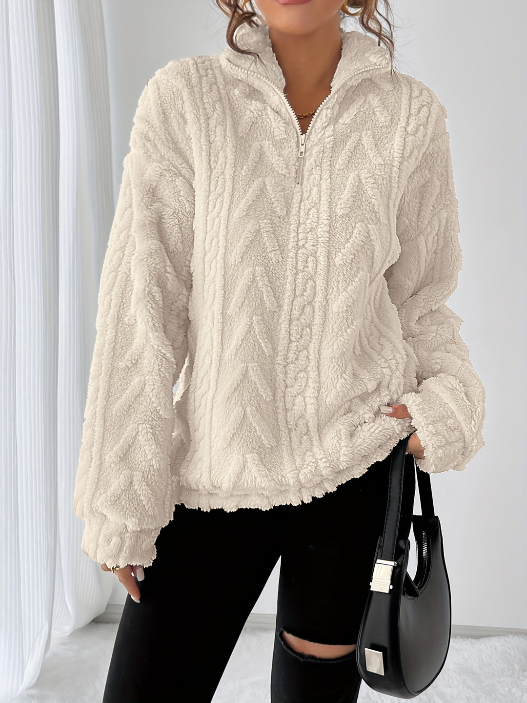Carolin | Kuschelweicher Struktur-Pullover mit Stehkragen