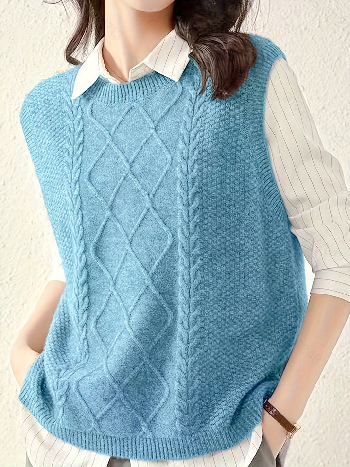 Hilde | Zopfgestrickter Pullunder mit Rundhals