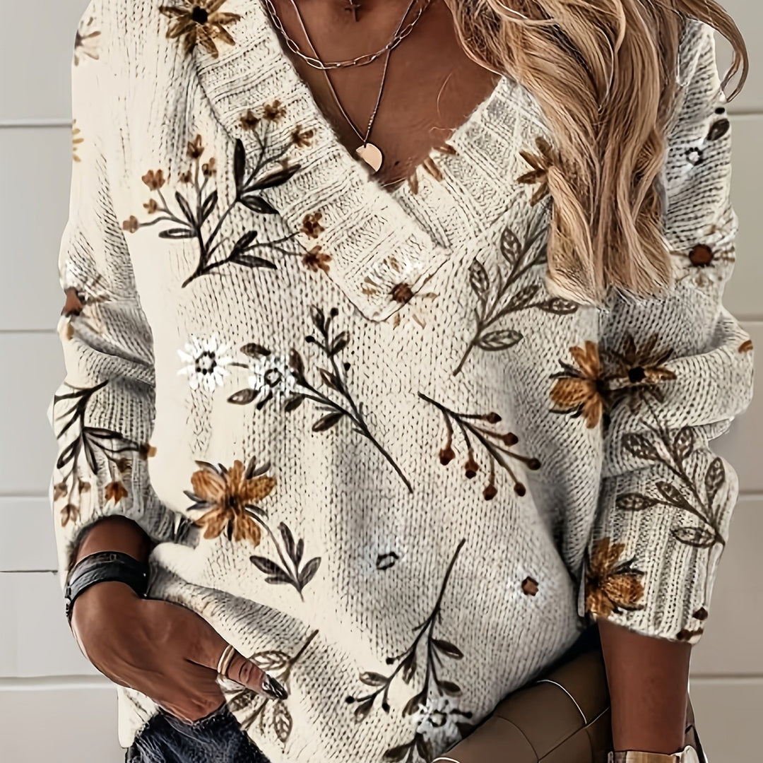 Renate | Blühender Wohlfühl-Pullover mit V-Ausschnitt
