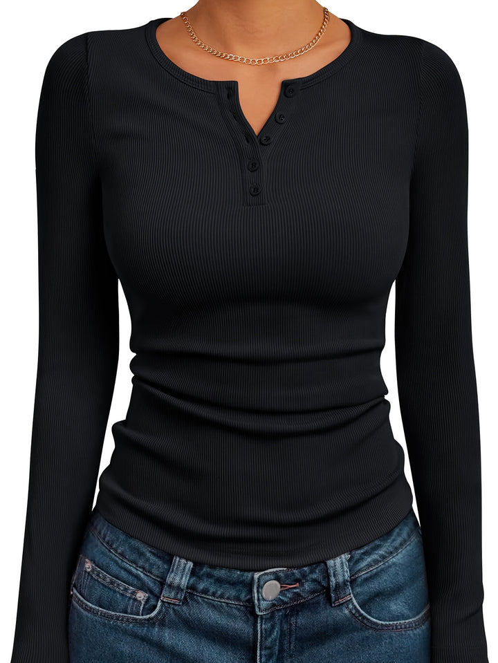 Rita | Figurbetontes Langarmshirt mit Knopfleiste