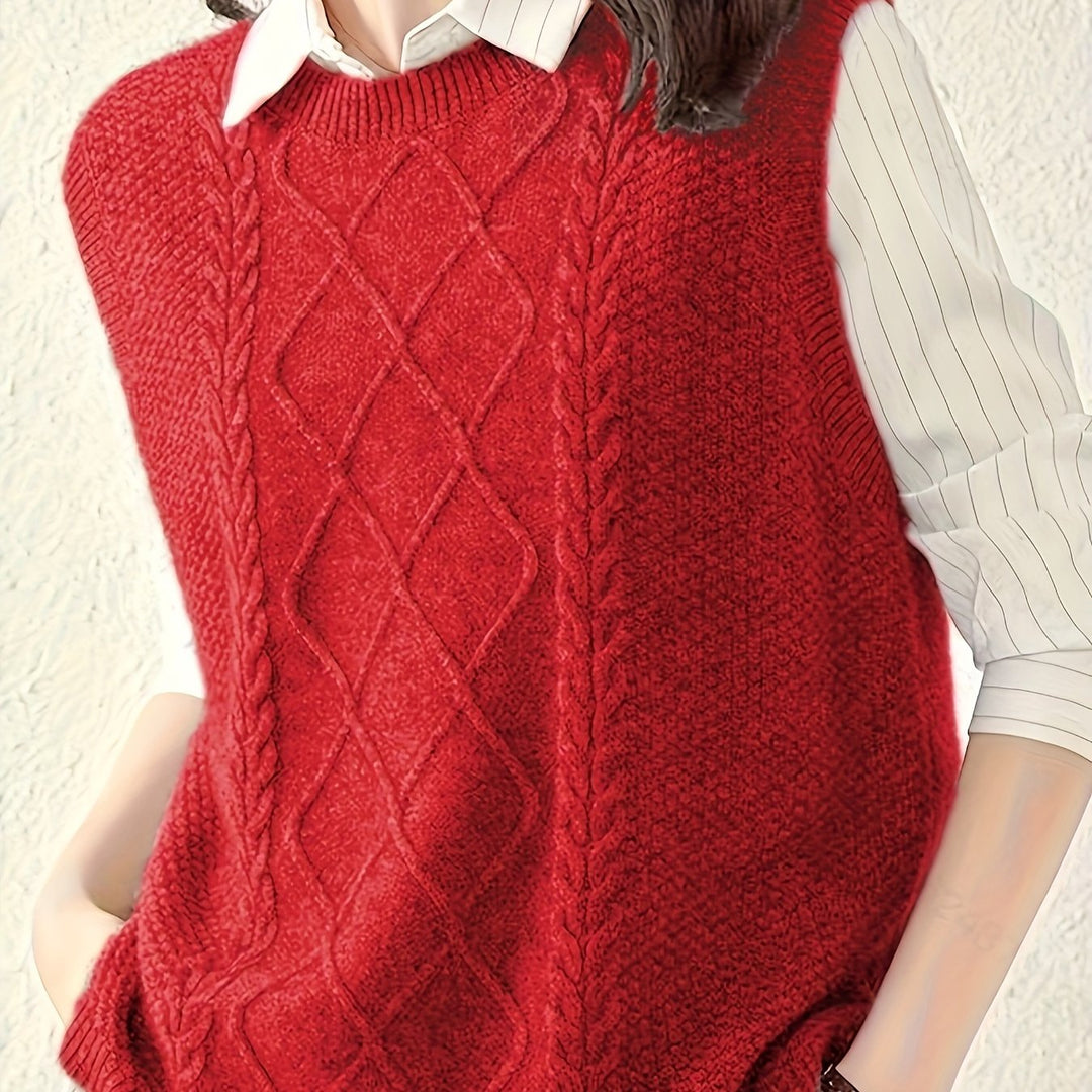 Hilde | Zopfgestrickter Pullunder mit Rundhals