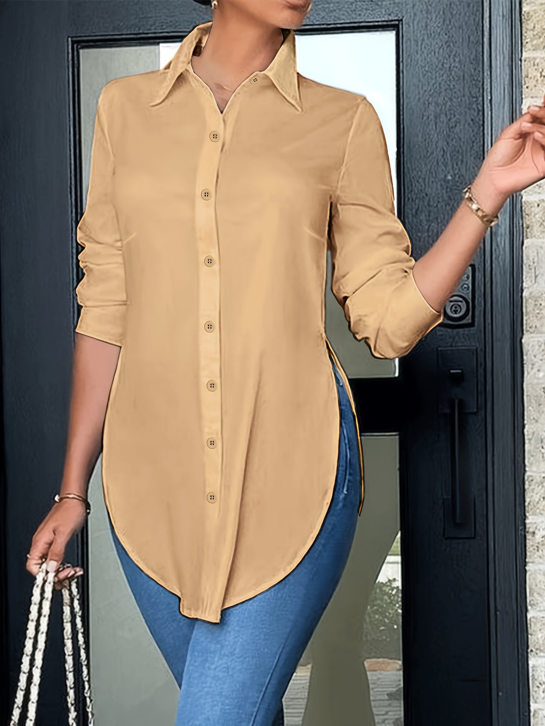 Almut | Elegante Longbluse mit Seitenschlitz