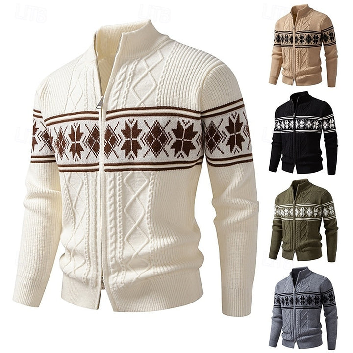 Guntram | Gemusterte Strickjacke mit Stehkragen