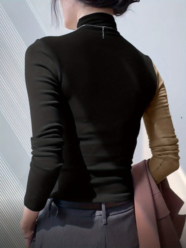 Ida | Elegantes Zweifarben-Shirt mit Stehkragen