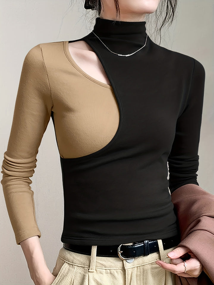 Ida | Elegantes Zweifarben-Shirt mit Stehkragen