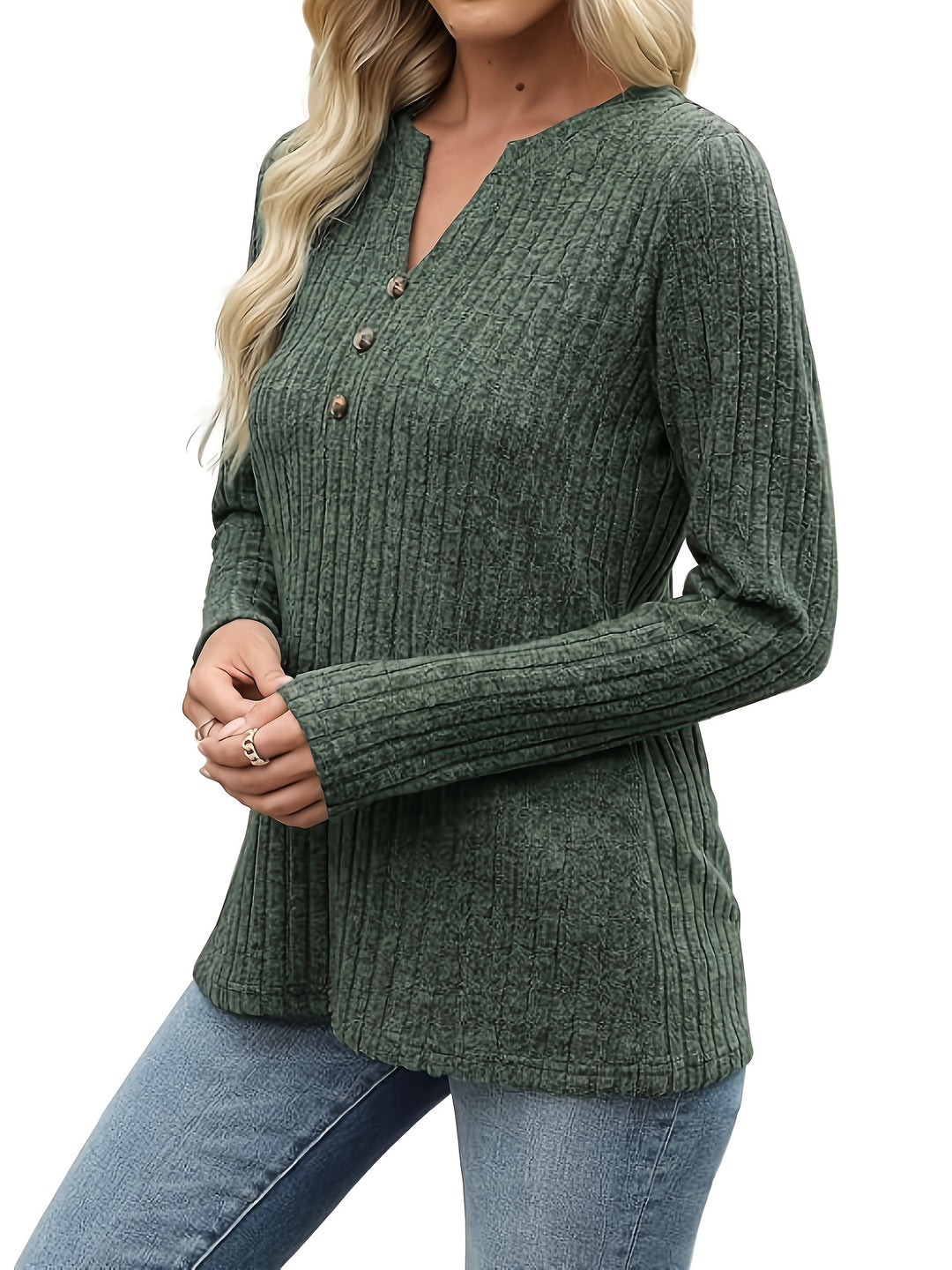 Ute | Feminines Henley-Oberteil mit Knopfleiste