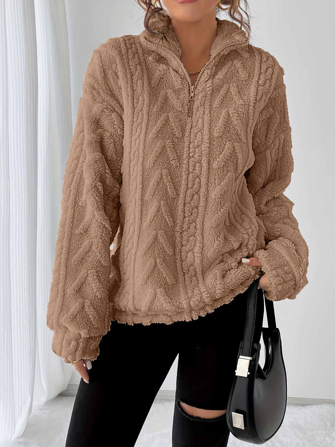 Carolin | Kuschelweicher Struktur-Pullover mit Stehkragen
