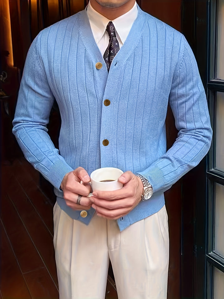 Leonhard | Fein gerippte Strickjacke mit Knopfleiste